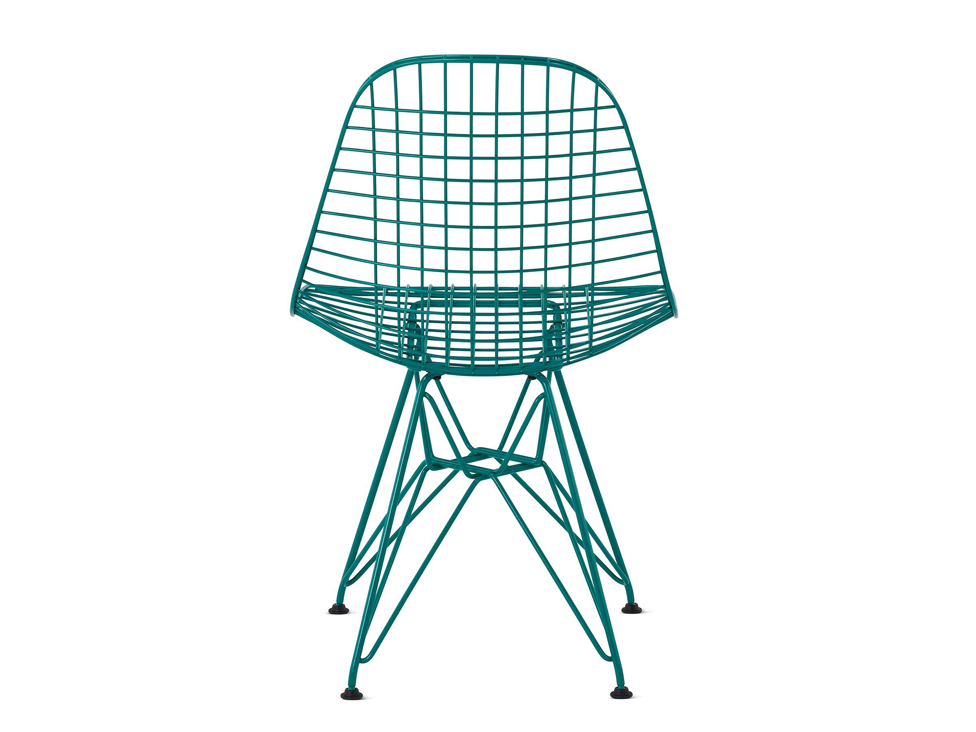 Mint green wire chair with wire back view
